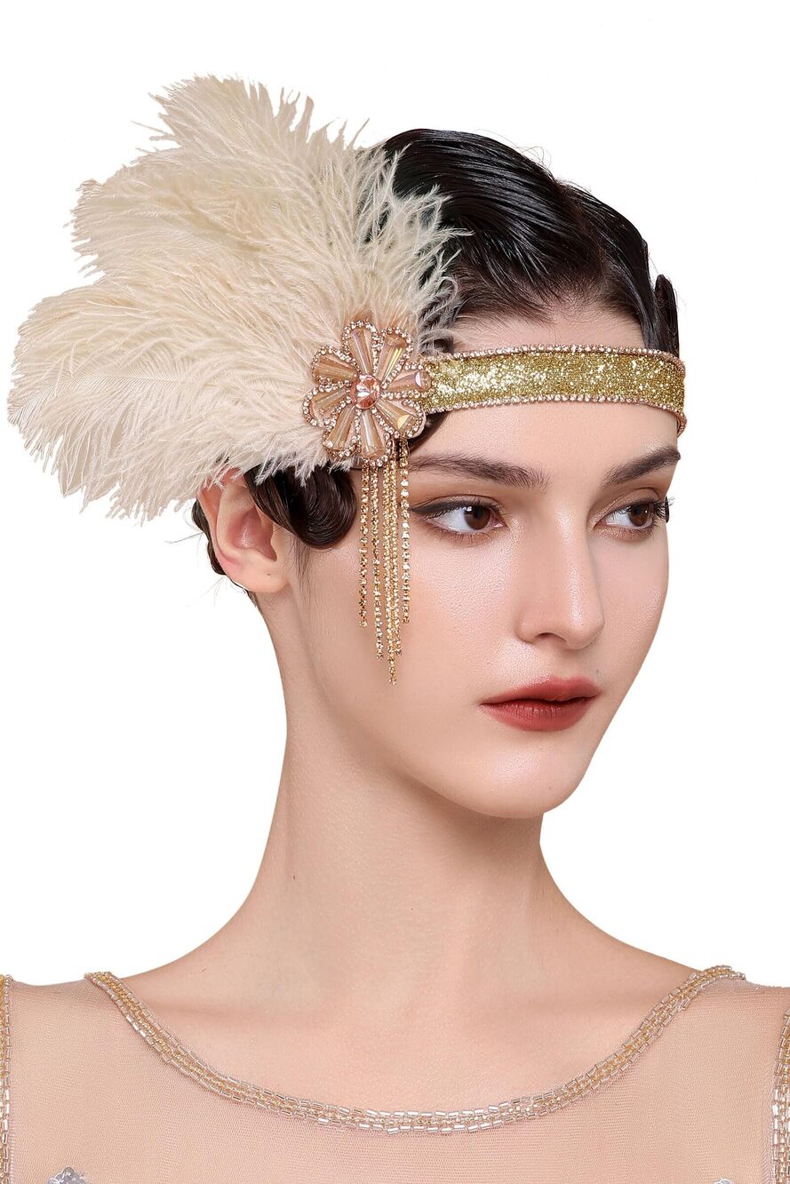 5850 Flapper Headpiece - Flapper Feather Headband 1920s Gatsby Headpiece